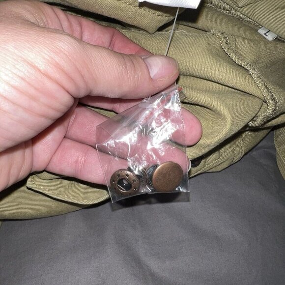 BOBBLES AND LACE WOMEN TAN DENIM JUMPSUIT SLEEVELESS WOMEN‎ LARGE SNAP POCKETS - Picture 12 of 13